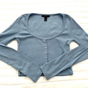 FOREVER 21 Light Blue Cropped Button Up Long Sleeve Small